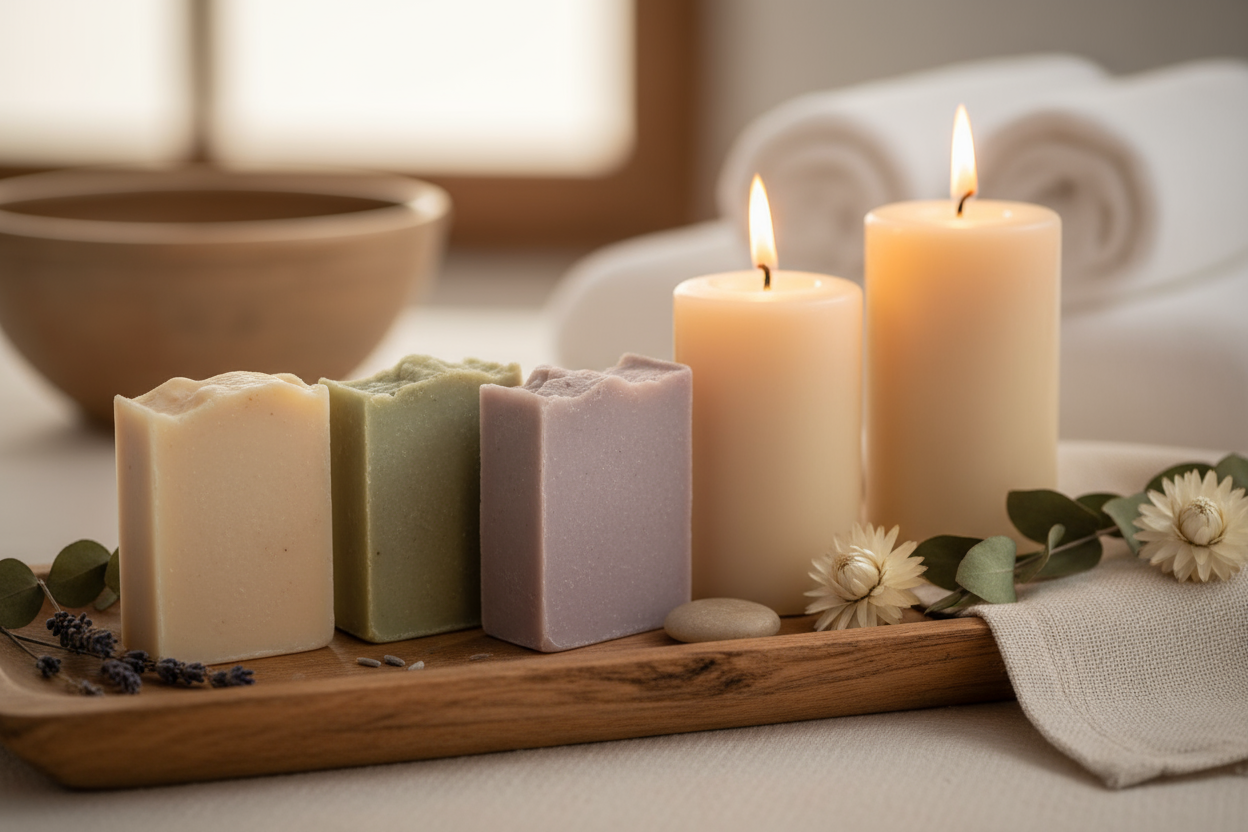 serene natural soap candles
